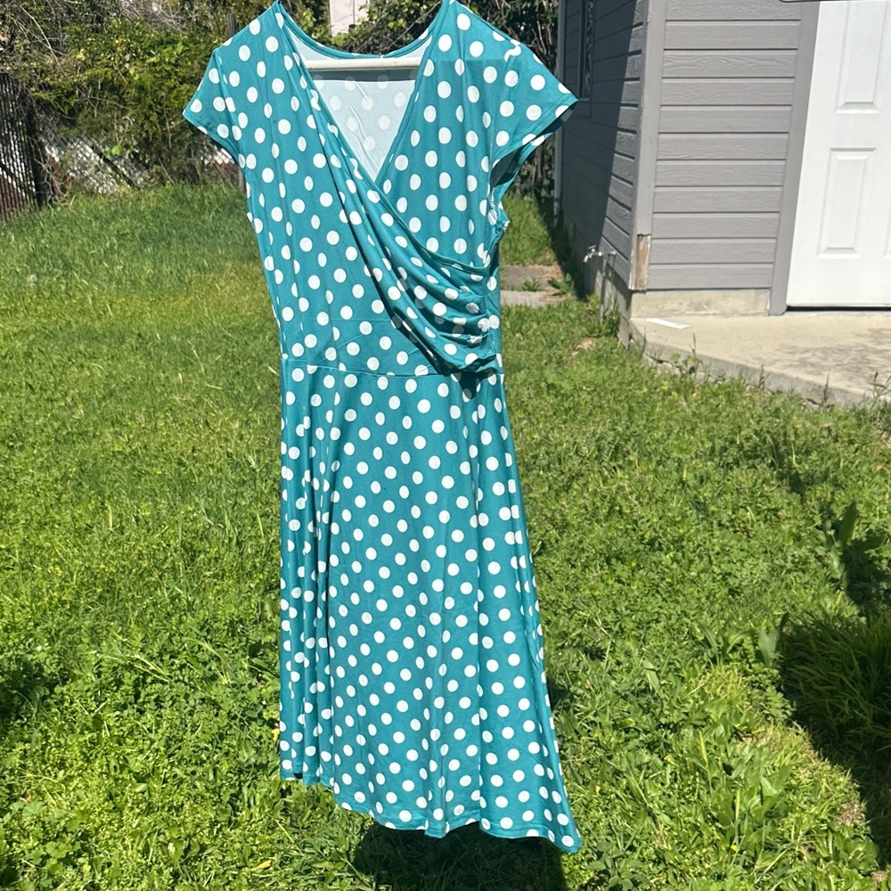 Teal Polka Dot Midi Dress
